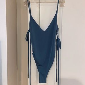 Lulus aquamarine side lace up bodysuit